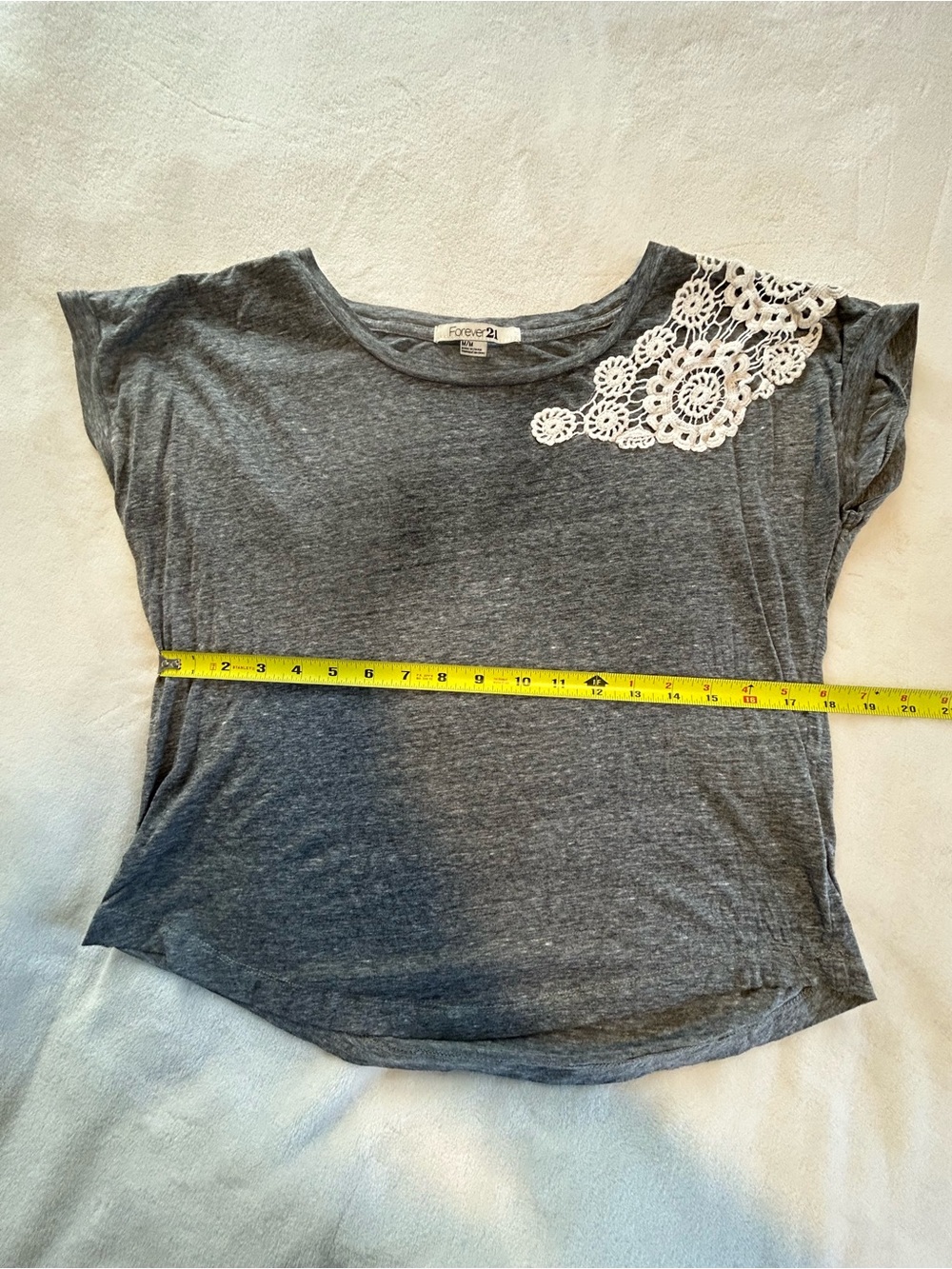 Forever 21 medium gray white lace women short sleeve shirt work casual doily